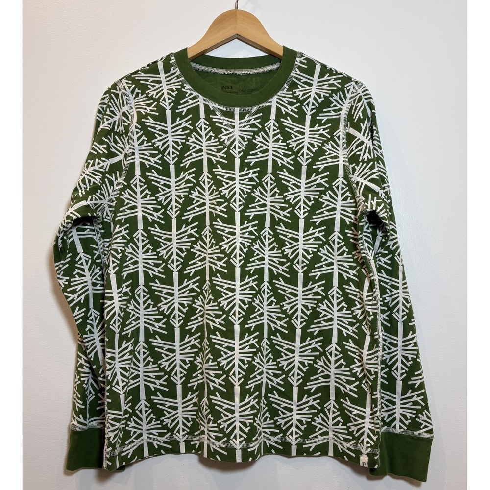 Pact Womens Large Organic Cotton Long Sleeve Tree Print Top Green Sweatshirt